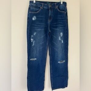 Midiross Women's Ripped Low Waist Straight Leg Jeans Blue Denim Medium NEW